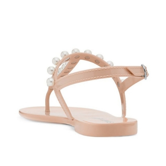 Stuart Weitzman Goldie Basic Embellished Jelly Thong Sandal Beige 5 - Picture 3 of 7